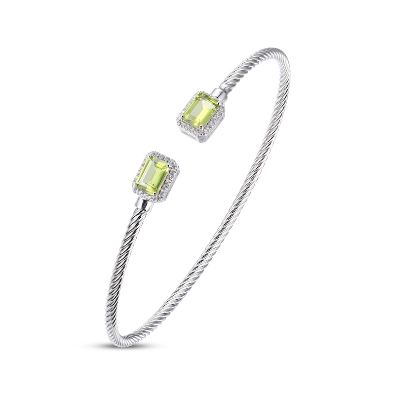 Peridot & White Lab-Created Sapphire Rope Cuff Bangle Bracelet Sterling Silver