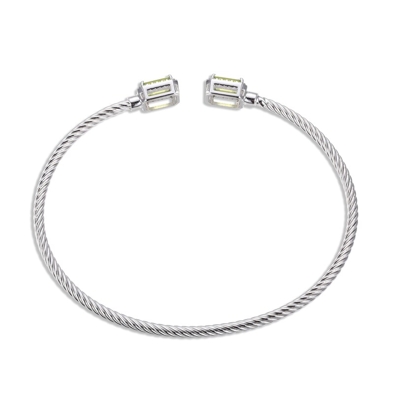 Peridot & White Lab-Created Sapphire Rope Cuff Bangle Bracelet Sterling Silver