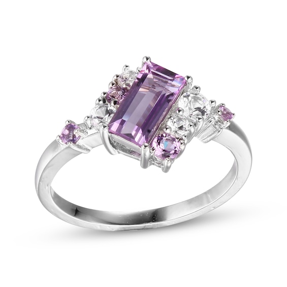 Amethyst & White Lab-Created Sapphire Ring Sterling Silver