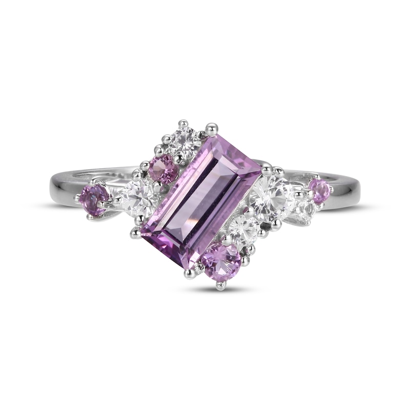 Main Image 3 of Amethyst & White Lab-Created Sapphire Ring Sterling Silver