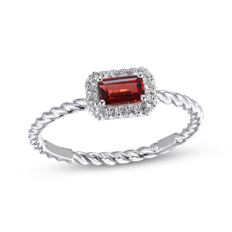 Garnet & White Lab-Created Sapphire Rope Ring Sterling Silver