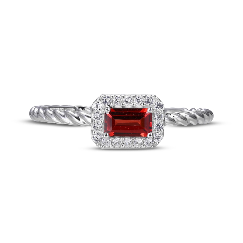 Garnet & White Lab-Created Sapphire Rope Ring Sterling Silver
