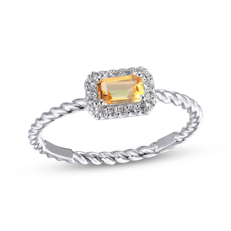 Main Image 1 of Citrine & White Lab-Created Sapphire Rope Ring Sterling Silver