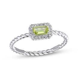 Peridot & White Lab-Created Sapphire Rope Ring Sterling Silver