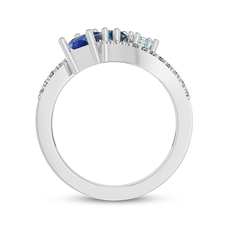 Main Image 3 of Blue & White Lab-Created Sapphire, Swiss Blue Topaz & Aquamarine Bypass Ring Sterling Silver