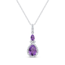 Amethyst & White Lab-Created Sapphire Pear/Round Necklace Sterling Silver 18"