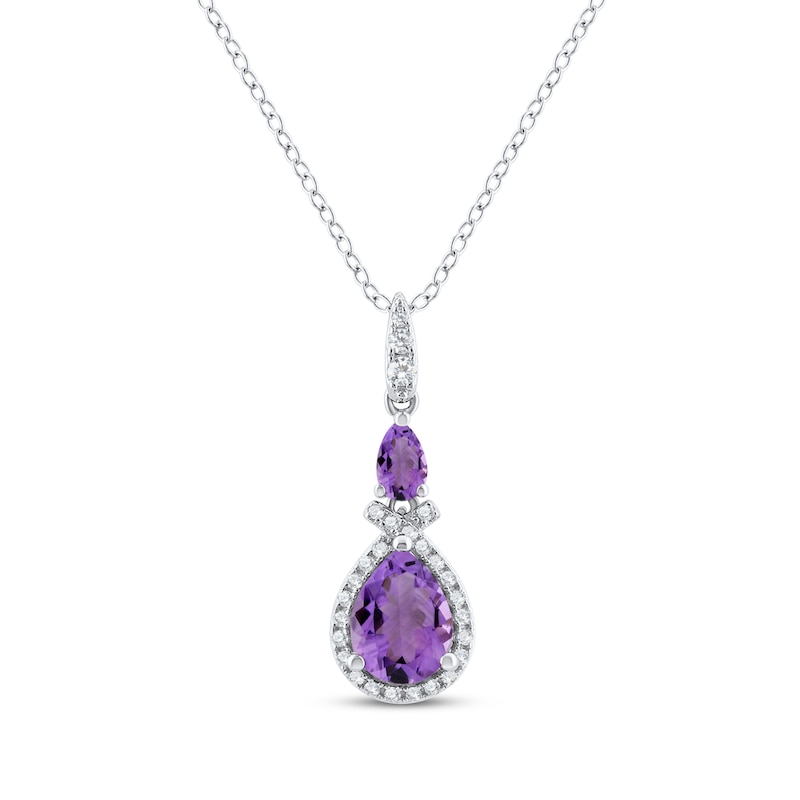 Amethyst & White Lab-Created Sapphire Pear/Round Necklace Sterling Silver 18"