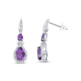 Amethyst & White Lab-Created Sapphire Drop Earrings Sterling Silver