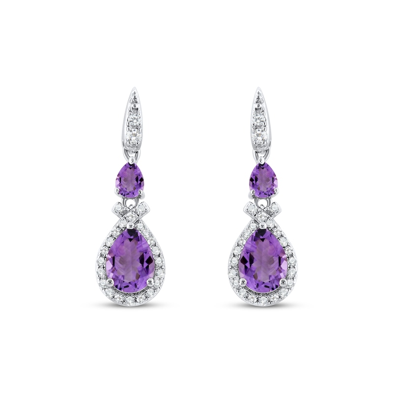 Main Image 2 of Amethyst & White Lab-Created Sapphire Drop Earrings Sterling Silver