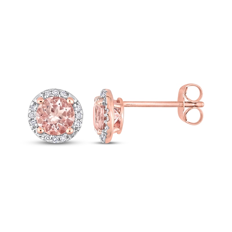 Morganite & Diamond Halo Stud Earrings 1/15 ct tw Round-cut 10K Rose Gold