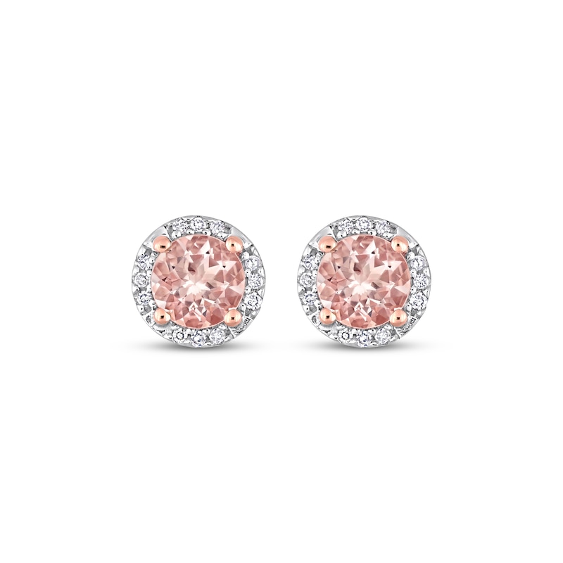 Main Image 2 of Morganite & Diamond Halo Stud Earrings 1/15 ct tw Round-cut 10K Rose Gold
