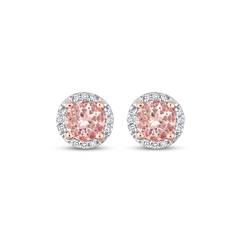 Morganite & Diamond Halo Stud Earrings 1/15 ct tw Round-cut 10K Rose Gold