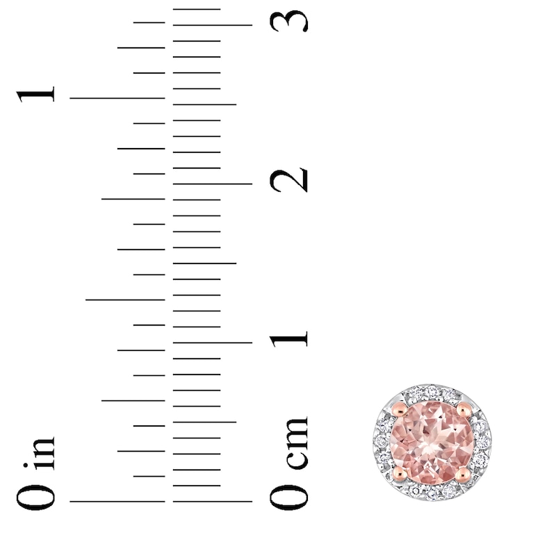 Main Image 3 of Morganite & Diamond Halo Stud Earrings 1/15 ct tw Round-cut 10K Rose Gold