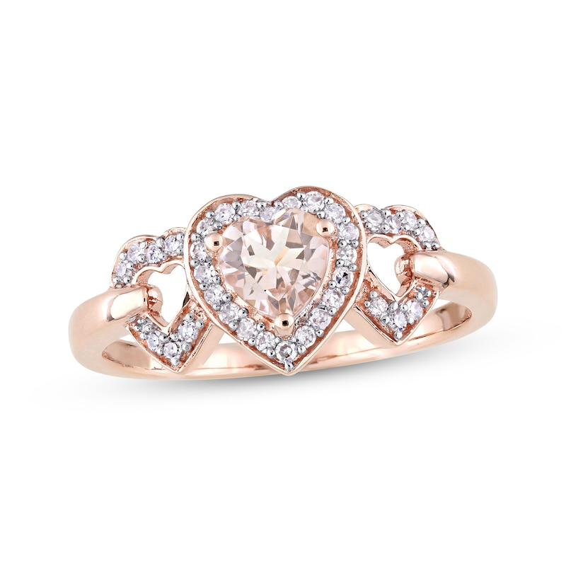 Morganite & Diamond Heart Ring 1/8 ct tw Round-cut 10K Rose Gold