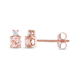 Morganite & Diamond Stud Earrings 1/20 ct tw Round-cut 10K Rose Gold