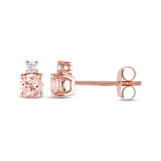 Morganite & Diamond Stud Earrings 1/20 ct tw Round-cut 10K Rose Gold