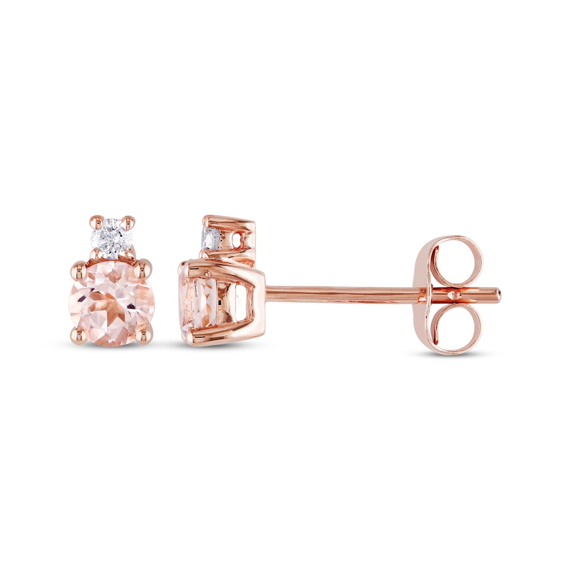 Main Image 1 of Morganite & Diamond Stud Earrings 1/20 ct tw Round-cut 10K Rose Gold