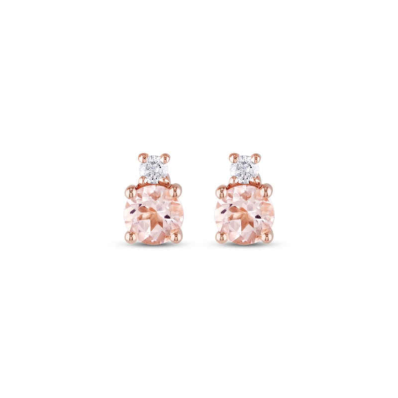 Morganite & Diamond Stud Earrings 1/20 ct tw Round-cut 10K Rose Gold