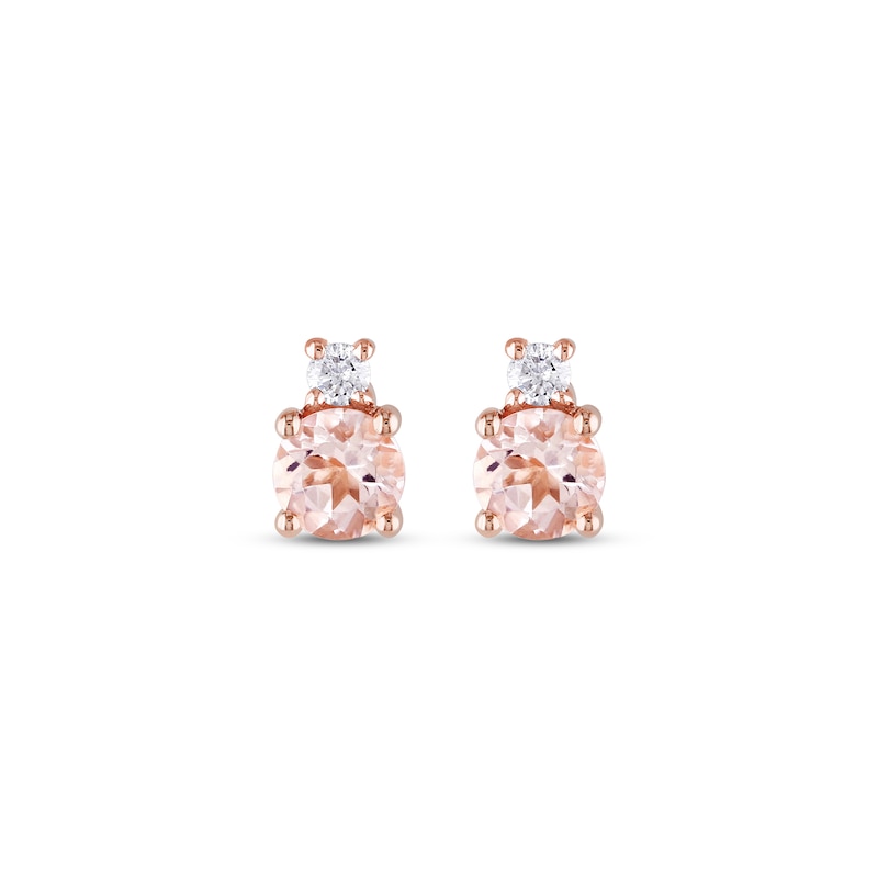 Main Image 2 of Morganite & Diamond Stud Earrings 1/20 ct tw Round-cut 10K Rose Gold