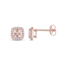 Morganite & Diamond Stud Earrings 1/10 ct tw Round-cut 10K Rose Gold