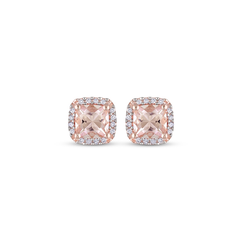 Morganite & Diamond Stud Earrings 1/10 ct tw Round-cut 10K Rose Gold | Kay