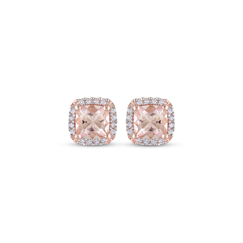 Main Image 2 of Morganite & Diamond Stud Earrings 1/10 ct tw Round-cut 10K Rose Gold