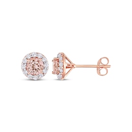 Morganite & White Topaz Halo Stud Earrings 10K Rose Gold