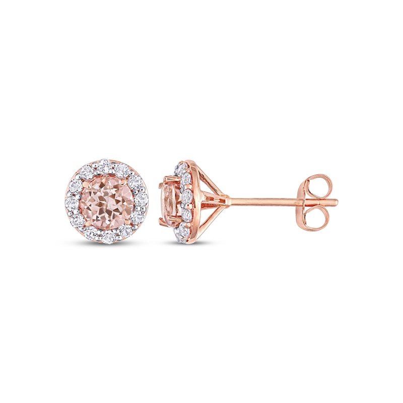 Main Image 1 of Morganite & White Topaz Halo Stud Earrings 10K Rose Gold