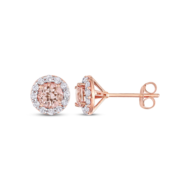 Morganite & White Topaz Halo Stud Earrings 10K Rose Gold