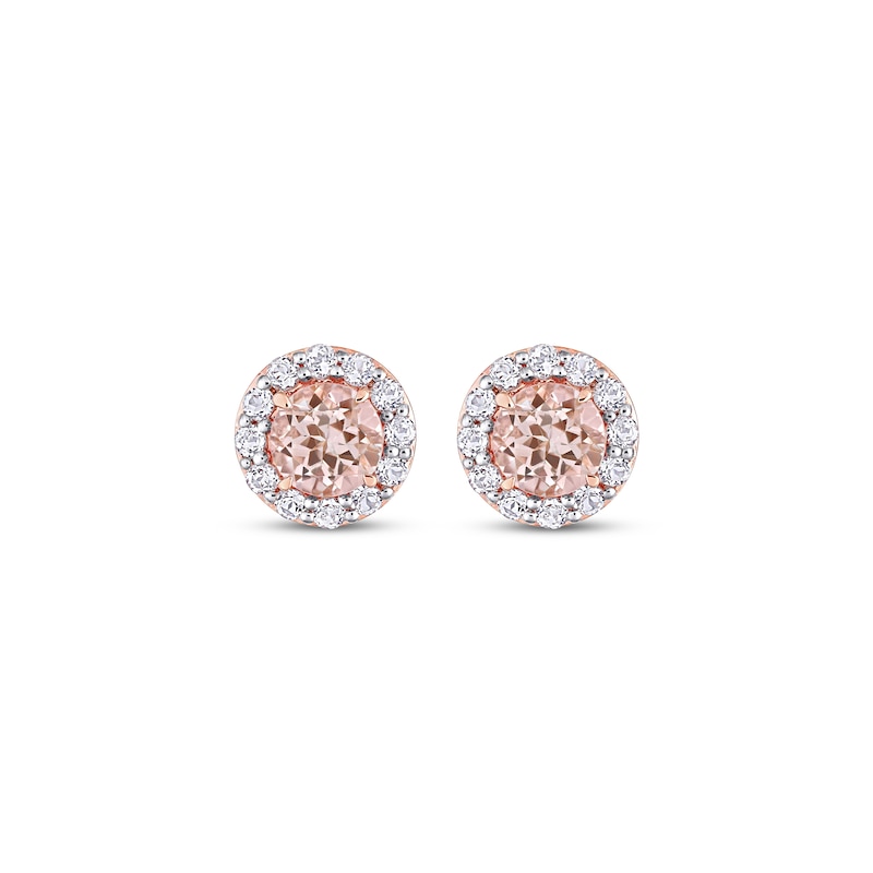 Main Image 2 of Morganite & White Topaz Halo Stud Earrings 10K Rose Gold