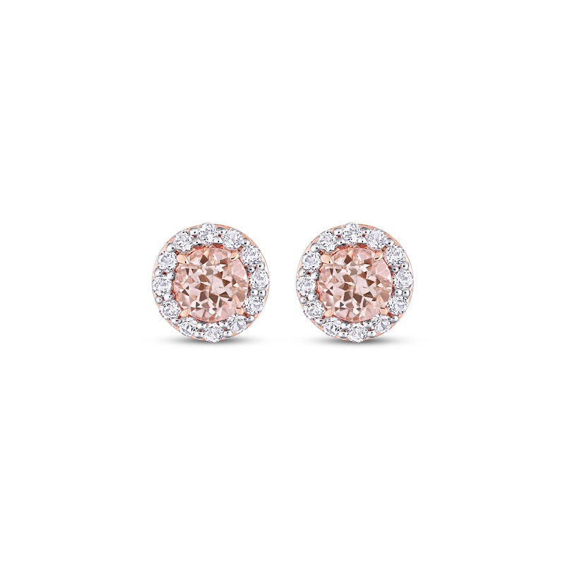 Morganite & White Topaz Halo Stud Earrings 10K Rose Gold