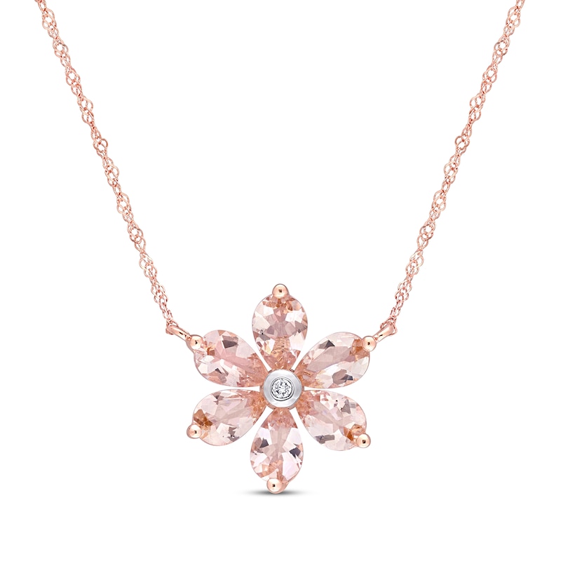 Main Image 1 of Morganite & Diamond Flower Necklace Pear/Round 10K Rose Gold 17&quot;