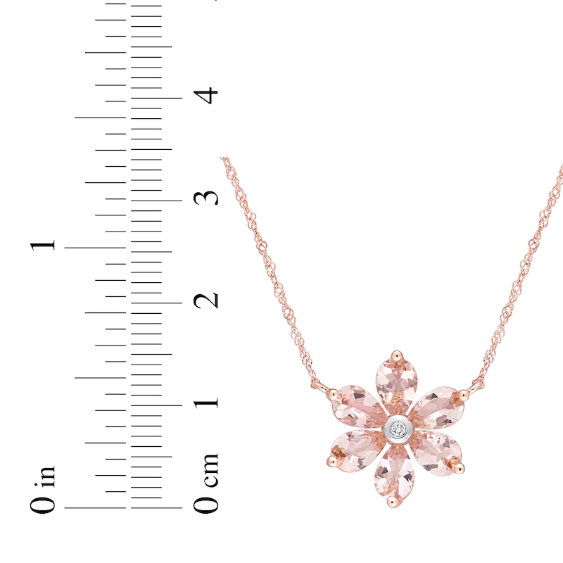 Main Image 2 of Morganite & Diamond Flower Necklace Pear/Round 10K Rose Gold 17&quot;