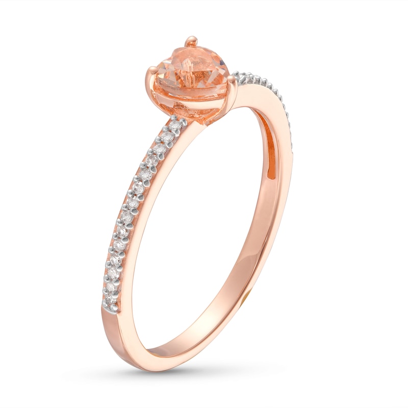 Main Image 2 of Morganite & Diamond Heart Ring 1/10 ct tw Round-cut 10K Rose Gold