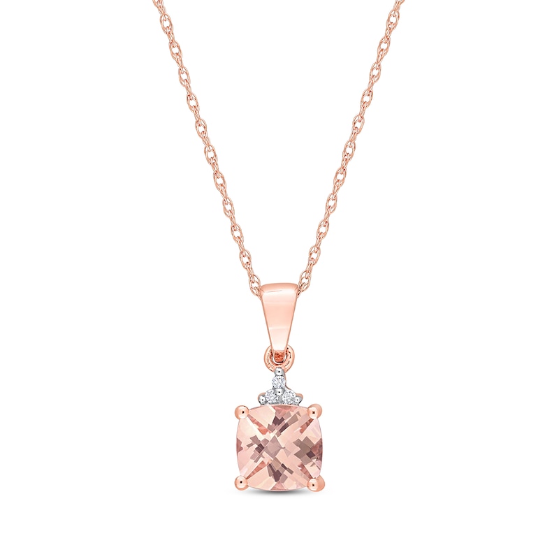 Created Morganite and Genuine Diamond Necklace 10k Rose Gold Created Morganite and Genuine Diamond Necklace 10k Rose Gold