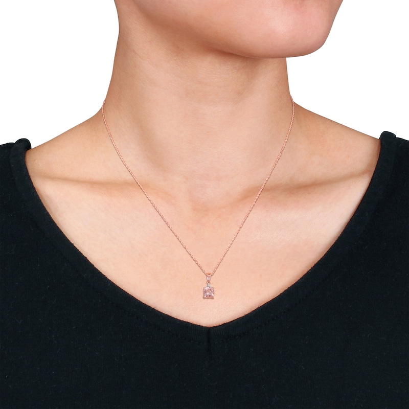 Main Image 3 of Morganite & Diamond Necklace 10K Rose Gold 17&quot;