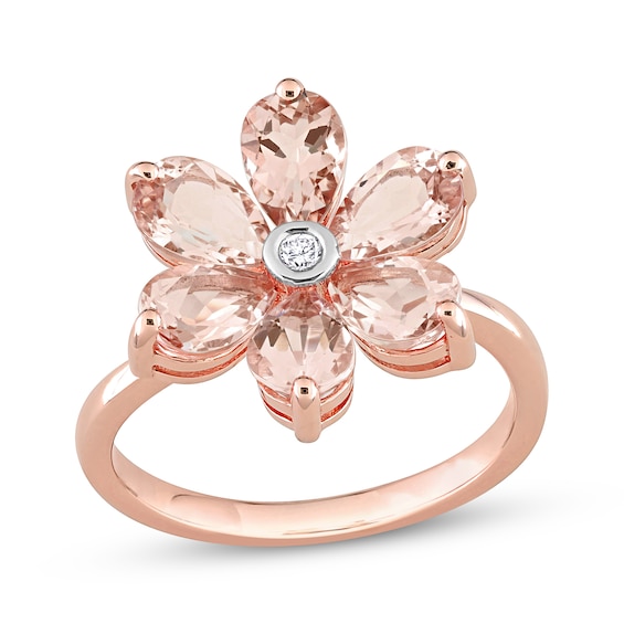 Morganite & Diamond Flower Ring 10K Rose Gold