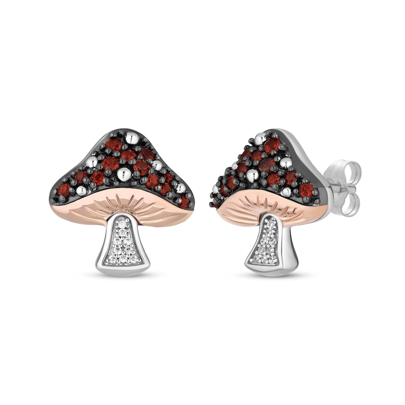 Main Image 1 of Disney Treasures Alice in Wonderland Garnet & Diamond Mushroom Earrings Sterling Silver & 10K Rose Gold