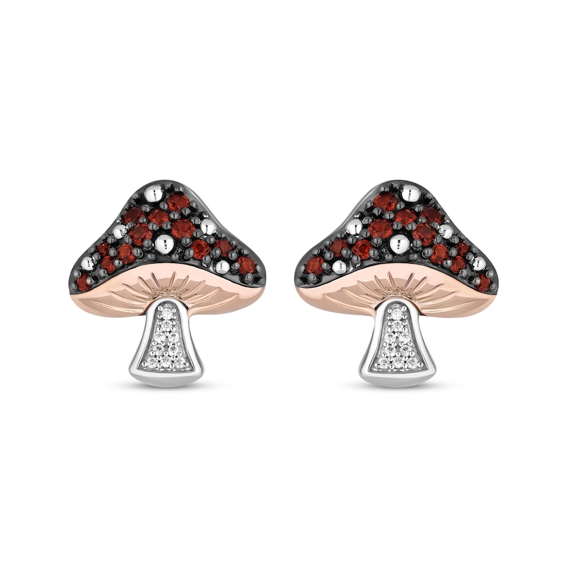 Disney Treasures Alice in Wonderland Garnet & Diamond Mushroom Earrings Sterling Silver & 10K Rose Gold