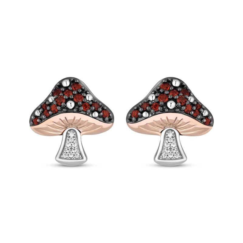 Main Image 2 of Disney Treasures Alice in Wonderland Garnet & Diamond Mushroom Earrings Sterling Silver & 10K Rose Gold