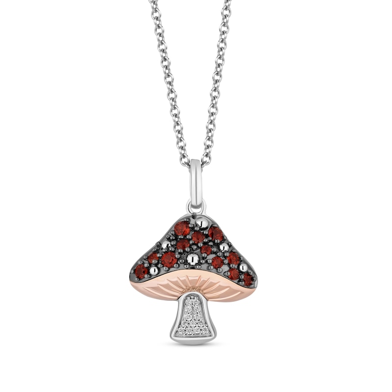 Main Image 1 of Disney Treasures Alice in Wonderland Garnet & Diamond Mushroom Necklace Sterling Silver & 10K Rose Gold 19&quot;