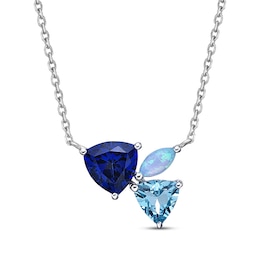 Multi-Shape Ceylon Lab-Created Sapphire, Blue Topaz & Blue Lab-Created Opal Necklace Sterling Silver 18"