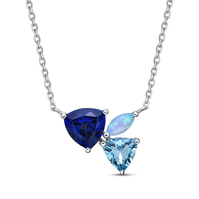 Main Image 1 of Multi-Shape Ceylon Lab-Created Sapphire, Blue Topaz & Blue Lab-Created Opal Necklace Sterling Silver 18&quot;