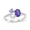 Thumbnail Image 0 of Multi-Shape Amethyst, Cultured Pearl & White Lab-Created Sapphire Ring Sterling Silver
