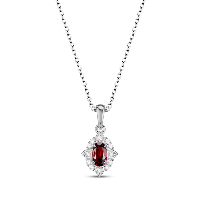 Main Image 2 of Oval-Cut Garnet & White Lab-Created Sapphire Scalloped Frame Gift Set Sterling Silver