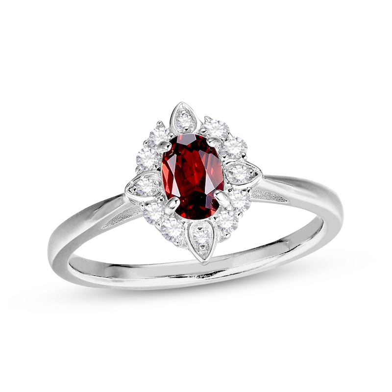 Main Image 3 of Oval-Cut Garnet & White Lab-Created Sapphire Scalloped Frame Gift Set Sterling Silver