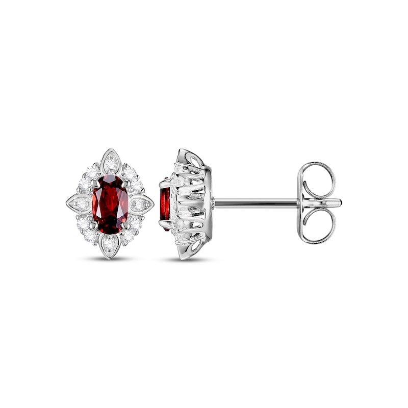Main Image 4 of Oval-Cut Garnet & White Lab-Created Sapphire Scalloped Frame Gift Set Sterling Silver