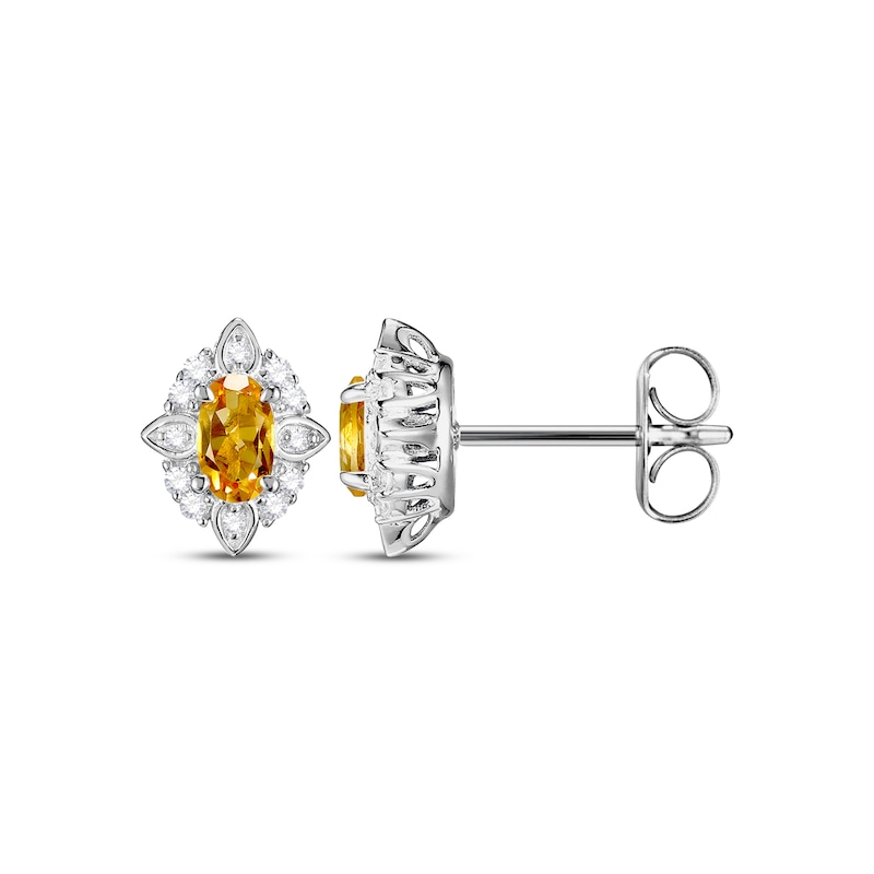 Oval-Cut Citrine & White Lab-Created Sapphire Scalloped Frame Gift Set Sterling Silver