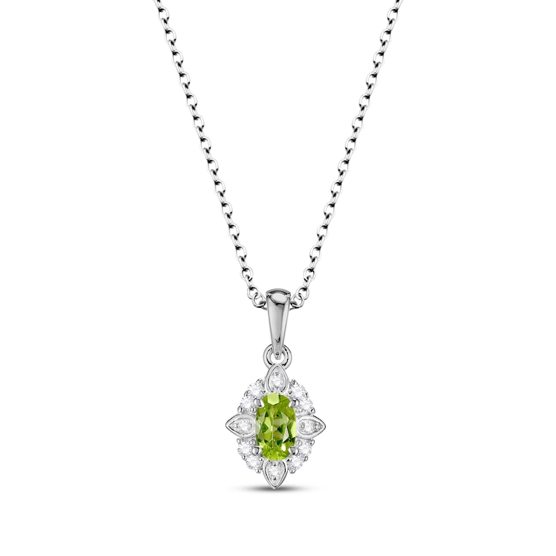 Oval-Cut Peridot & White Lab-Created Sapphire Scalloped Frame Gift Set Sterling Silver