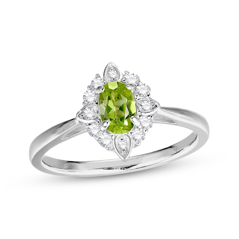 Oval-Cut Peridot & White Lab-Created Sapphire Scalloped Frame Gift Set Sterling Silver